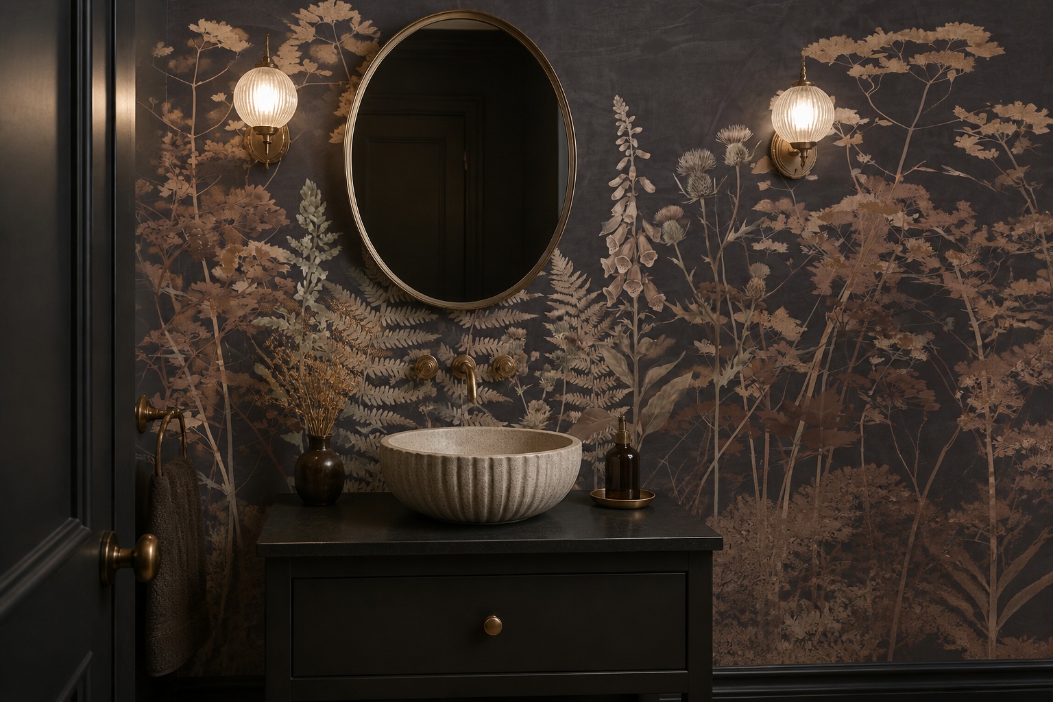 Beige Layered Jungle Foliage Wallpaper Mural Feature-wall-wallpaper-murals, Peel-and-stick Finish