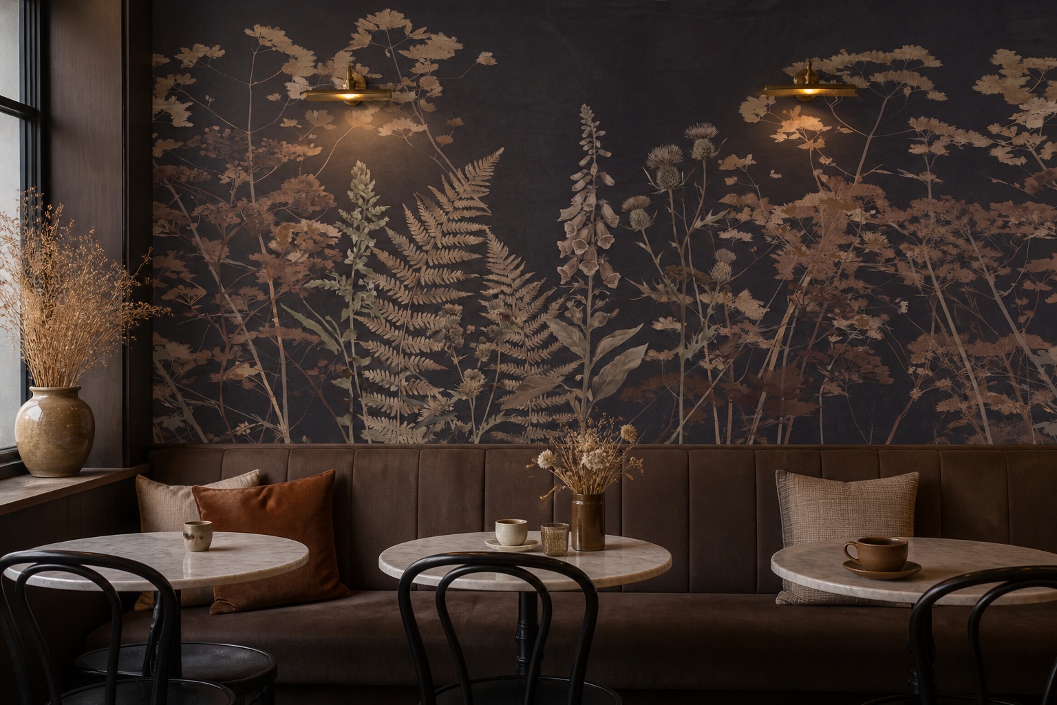 Beige Layered Jungle Foliage Wallpaper Mural Cafe-wallpaper-murals, Peel-and-stick Finish