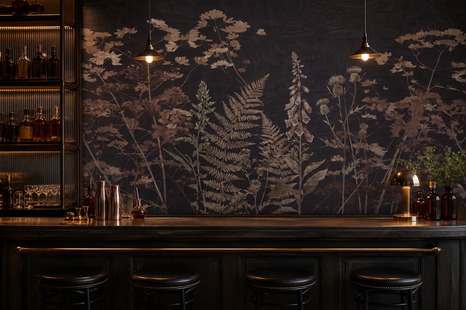 Beige Layered Jungle Foliage Wallpaper Mural Accent-wall-wallpaper-murals, Peel-and-stick Finish
