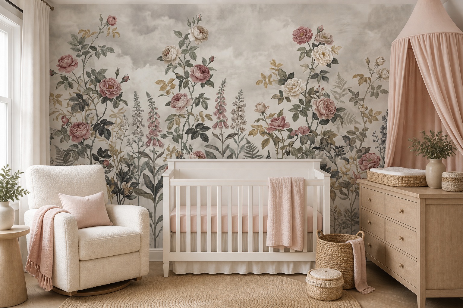 A Balanced Neutral Leaf Patterning Wallpaper Mural Nursery-wallpaper-murals, Peel-and-stick Finish
