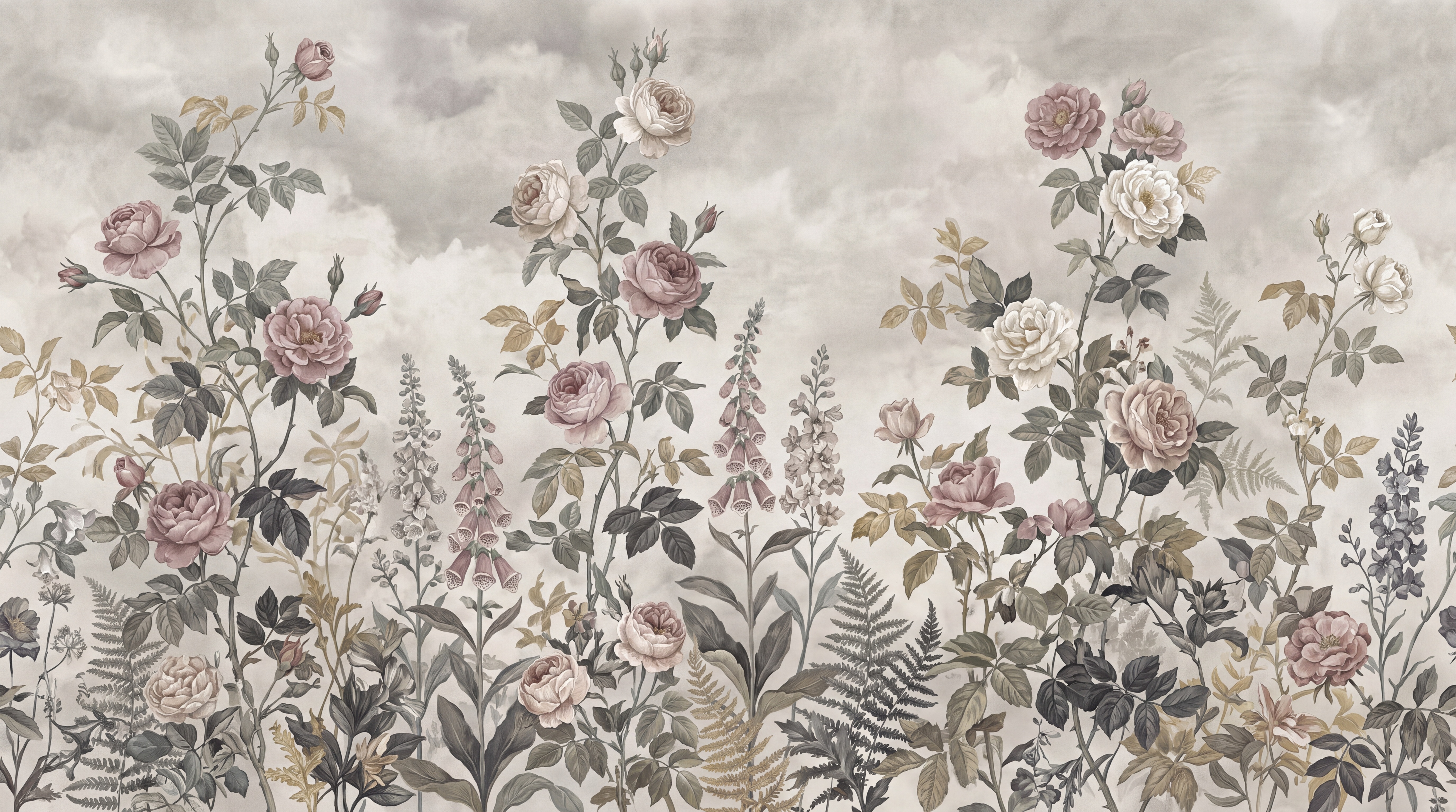 A Balanced Neutral Leaf Patterning Wallpaper Mural Living-room-wallpaper-murals, Peel-and-stick Finish