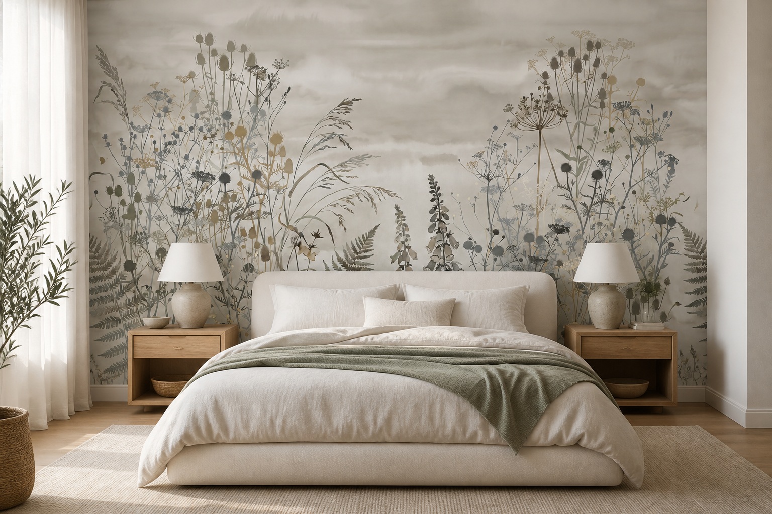 Red And Green Floral Forms Wallpaper Mural Living-room-wallpaper-murals, Peel-and-stick Finish
