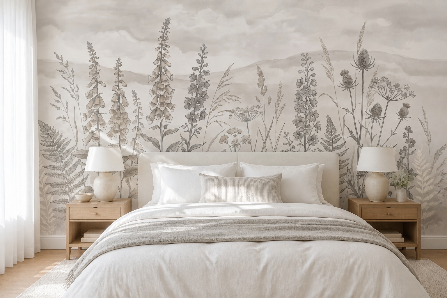 Neutral Abstract Forms Wallpaper Mural Layered Soft Contours Wallpaper Bedroom-wallpaper-murals, Peel-and-stick Finish