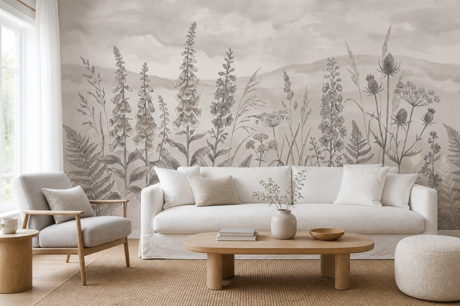 Neutral Abstract Forms Wallpaper Mural Layered Soft Contours Wallpaper Living-room-wallpaper-murals, Peel-and-stick Finish