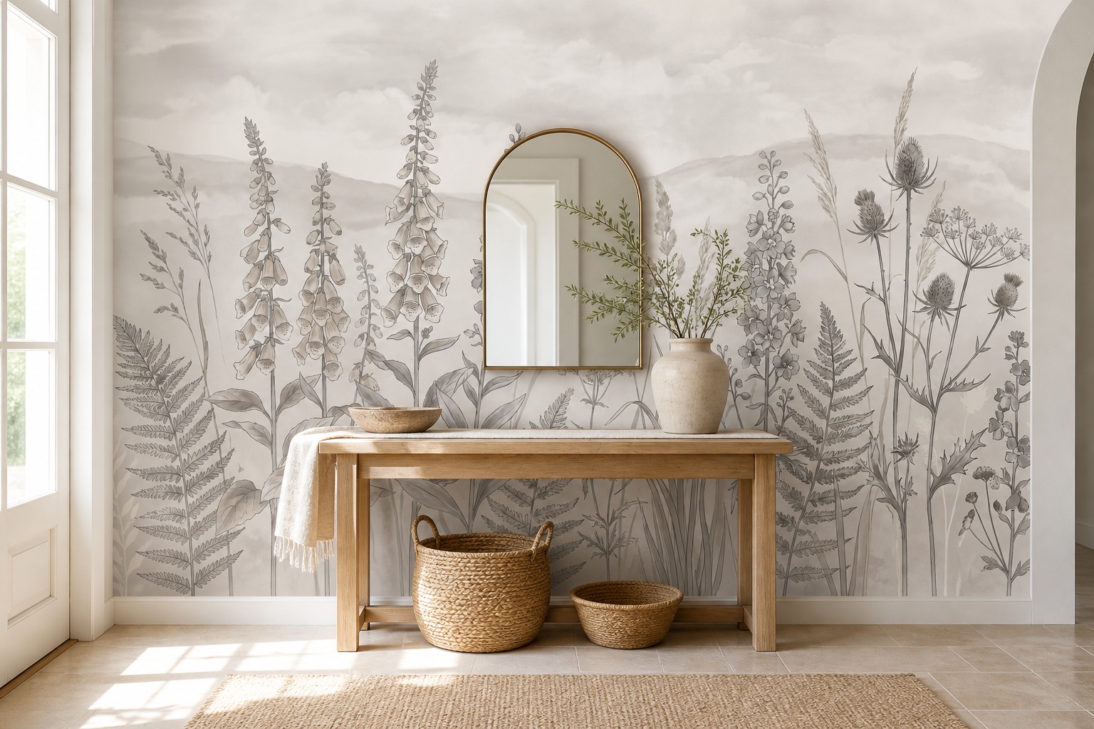Neutral Abstract Forms Wallpaper Mural Layered Soft Contours Wallpaper Accent-wall-wallpaper-murals, Peel-and-stick Finish
