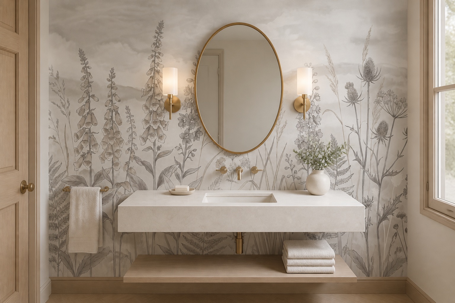 Neutral Abstract Forms Wallpaper Mural Layered Soft Contours Wallpaper Accent-wall-wallpaper-murals, Peel-and-stick Finish
