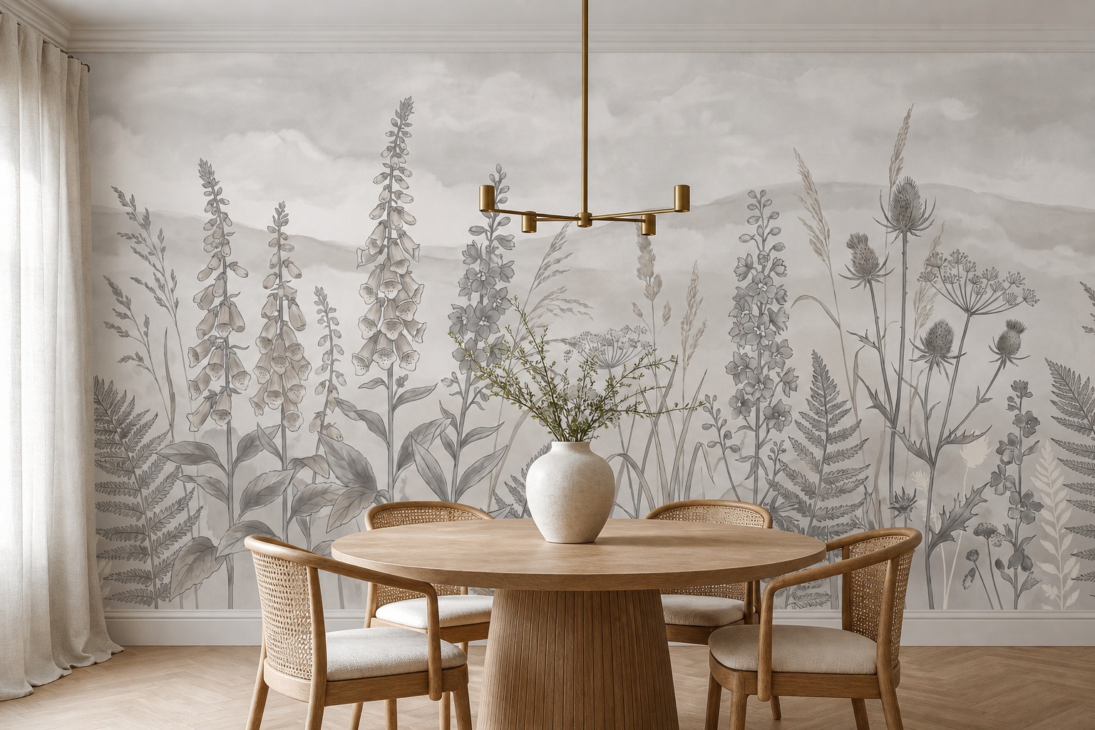Neutral Abstract Forms Wallpaper Mural Layered Soft Contours Wallpaper Dining-room-wallpaper-murals, Peel-and-stick Finish