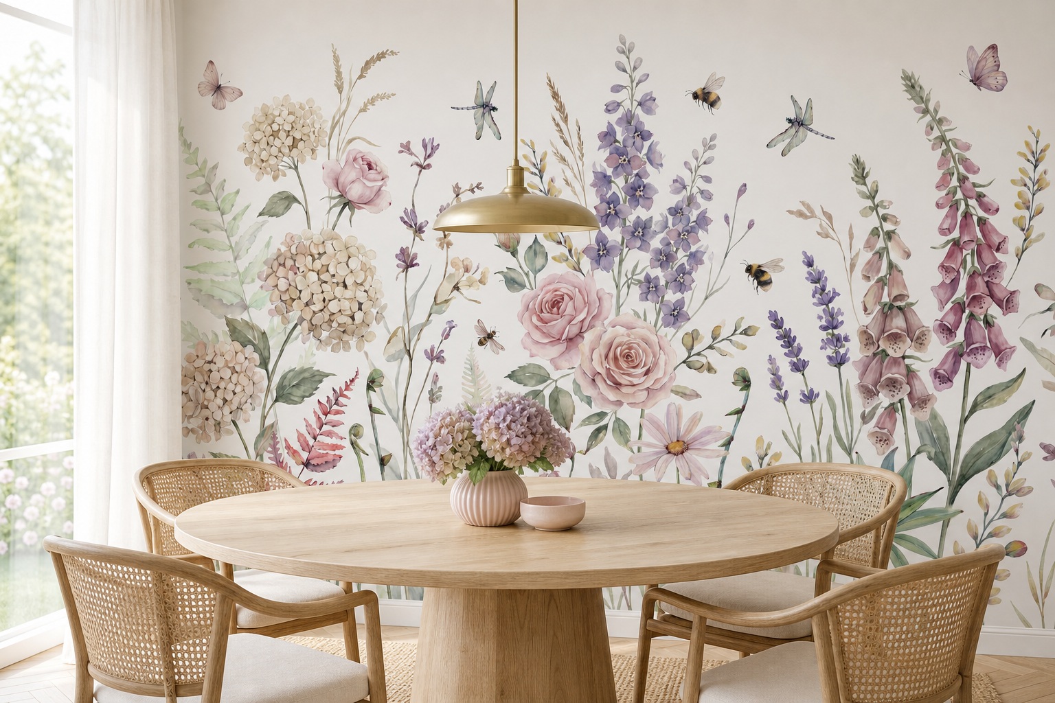 Neutral Abstract Forms Wallpaper Mural Layered Decorative Marks Dining-room-wallpaper-murals, Shown In A Dining Room, Peel-and-stick Finish