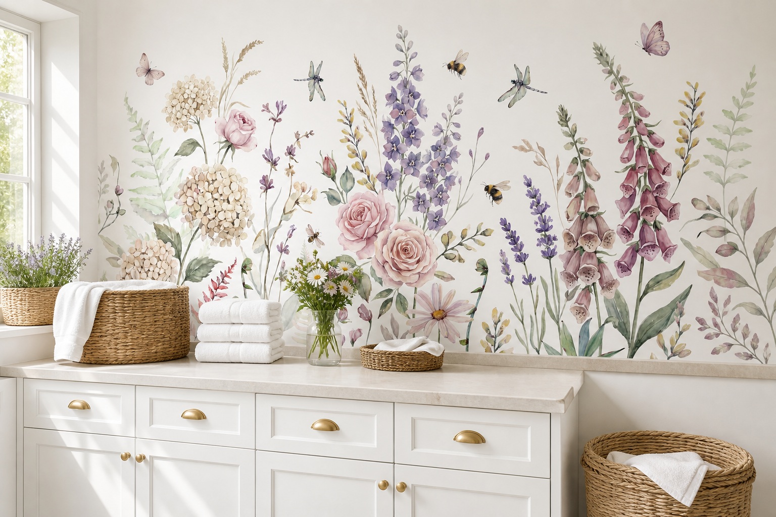 Neutral Abstract Forms Wallpaper Mural Layered Decorative Marks Laundry-room-wallpaper-murals, Peel-and-stick Finish