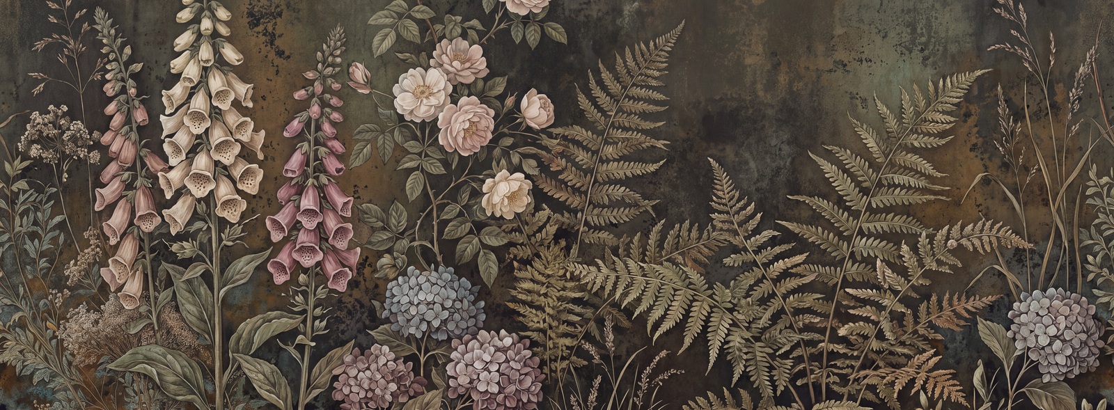 Blush Leaf Patterning Vintage Wallpaper Mural Accent-wall-wallpaper-murals, Peel-and-stick Finish