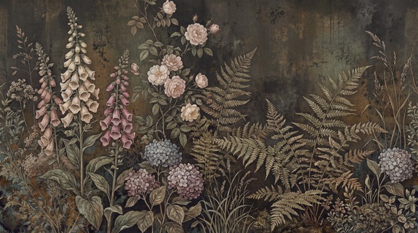 Blush Leaf Patterning Vintage Wallpaper Mural Accent-wall-wallpaper-murals, Peel-and-stick Finish