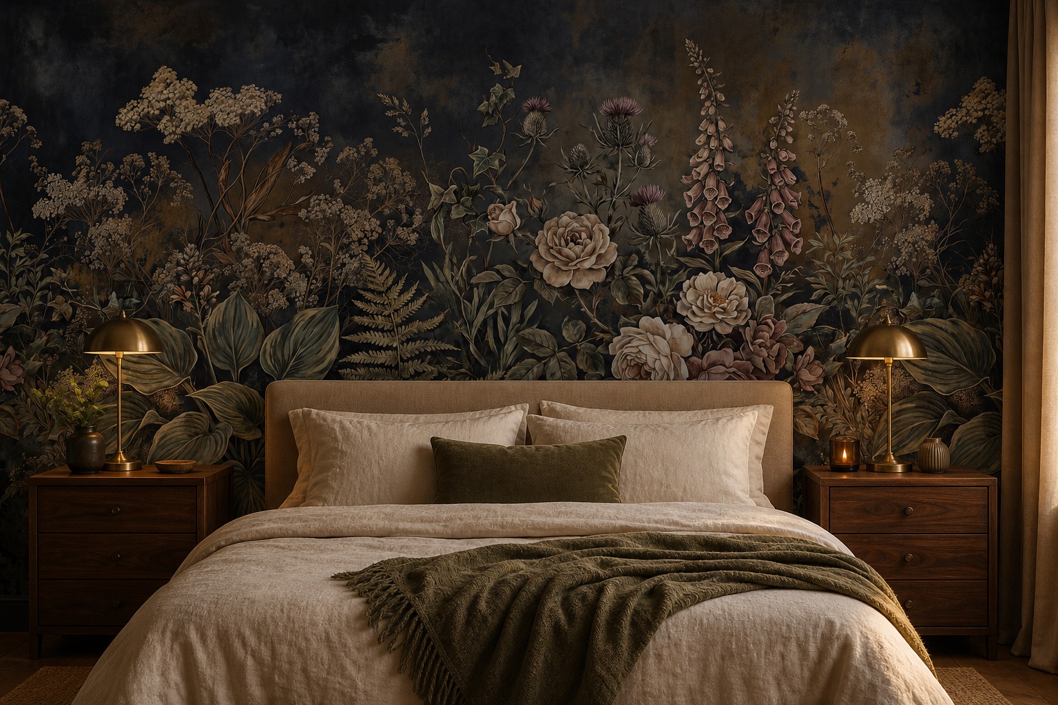 Ivory And Red Leaf Patterning Floral Wallpaper Mural Bedroom-wallpaper-murals, Peel-and-stick Finish