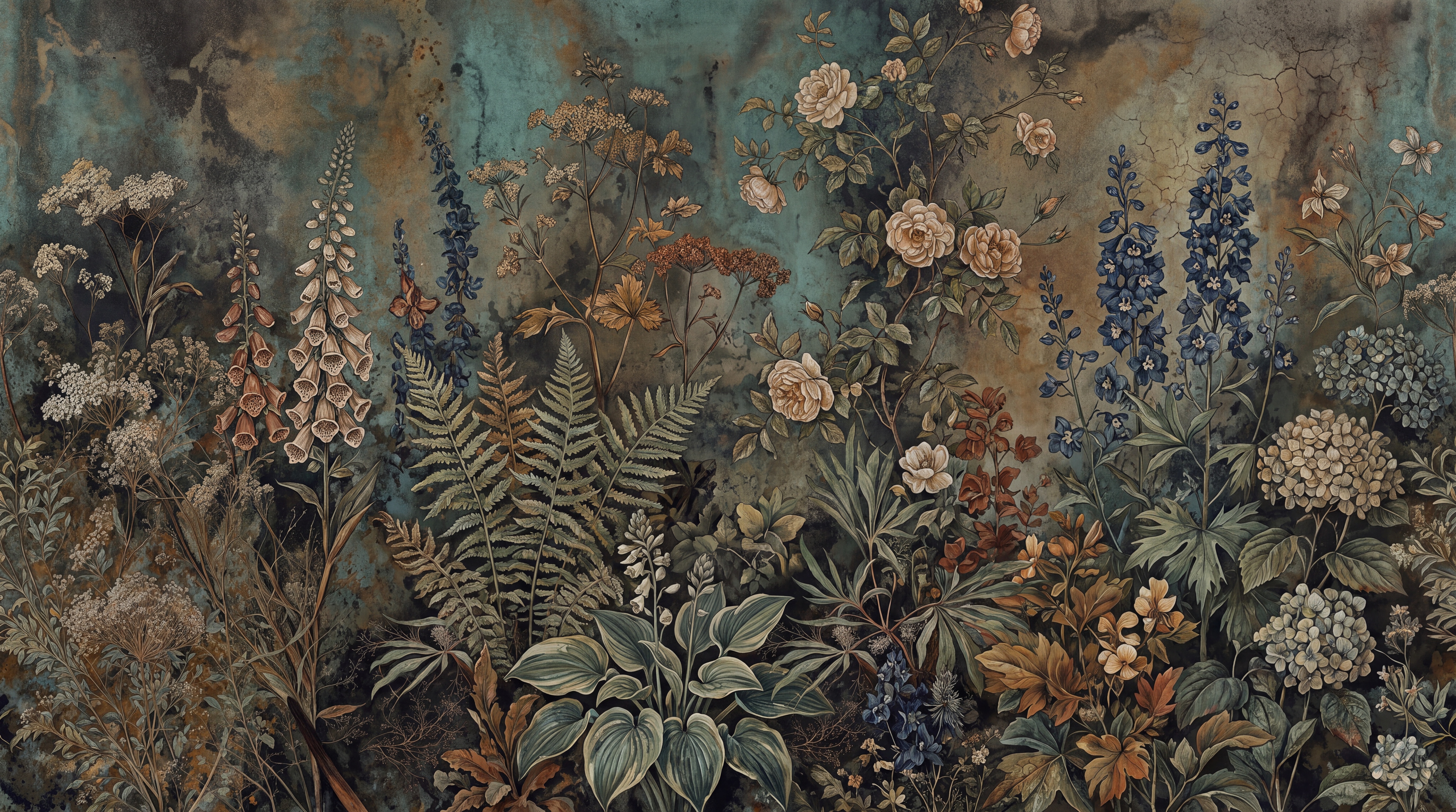 Tan And Red Layered Jungle Foliage Wallpaper Mural, Peel-and-stick Finish