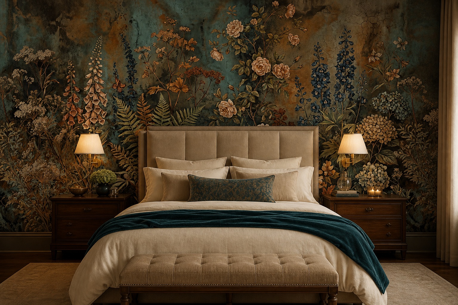 Tan And Red Layered Jungle Foliage Wallpaper Mural Accent-wall-wallpaper-murals, Peel-and-stick Finish