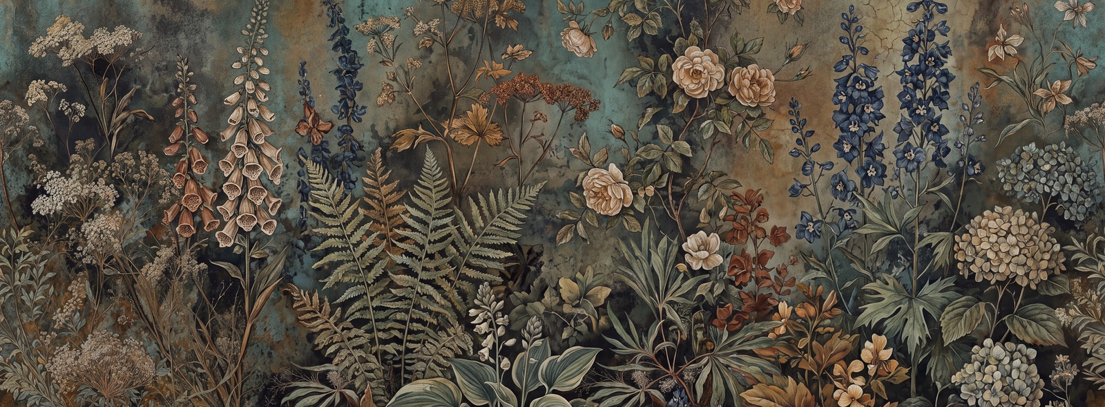 Tan And Red Layered Jungle Foliage Wallpaper Mural Feature-wall-wallpaper-murals, Peel-and-stick Finish