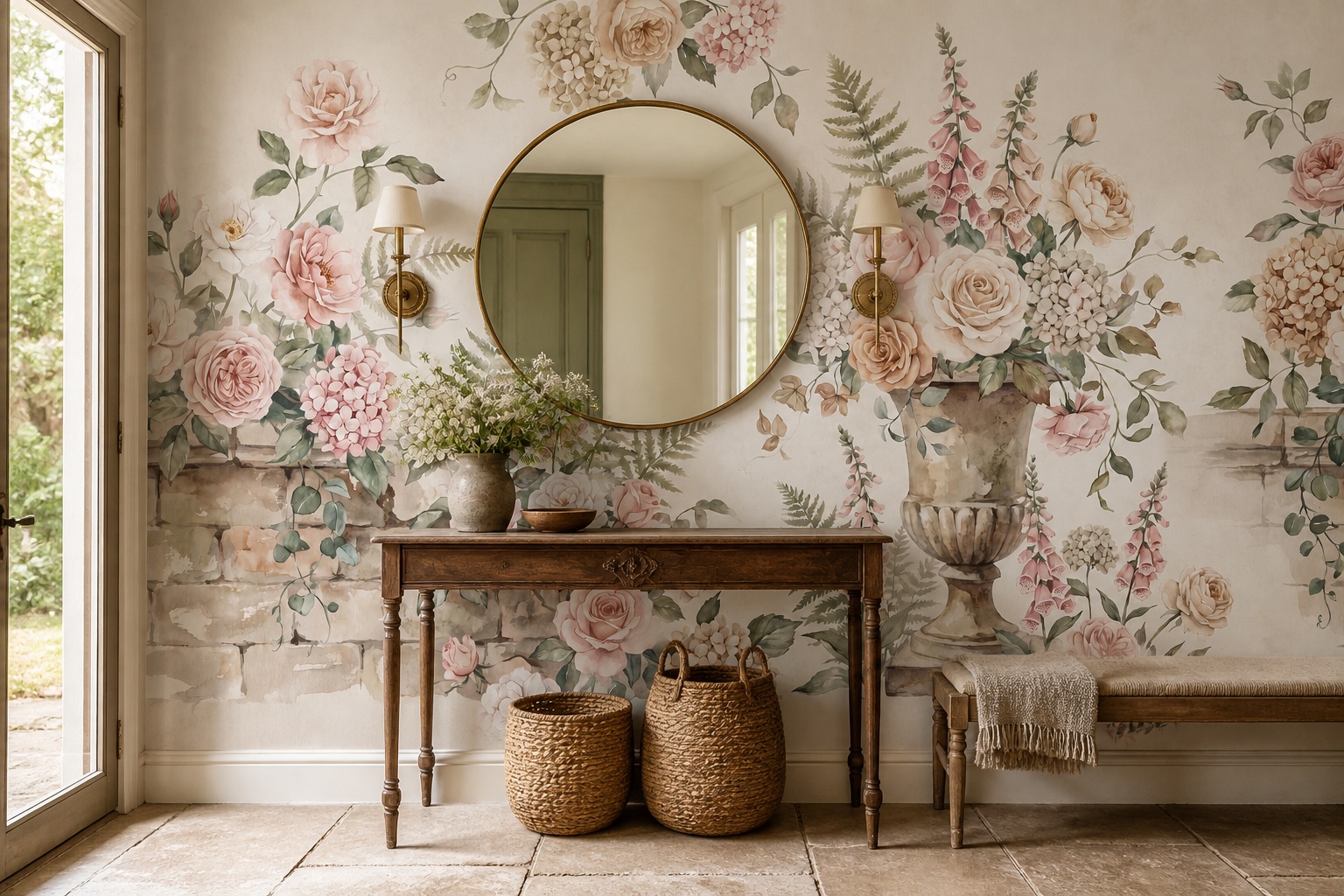 Neutral Abstract Forms Wallpaper Mural Layered Balanced Forms Wallpaper Entryway-wallpaper-murals, Peel-and-stick Finish
