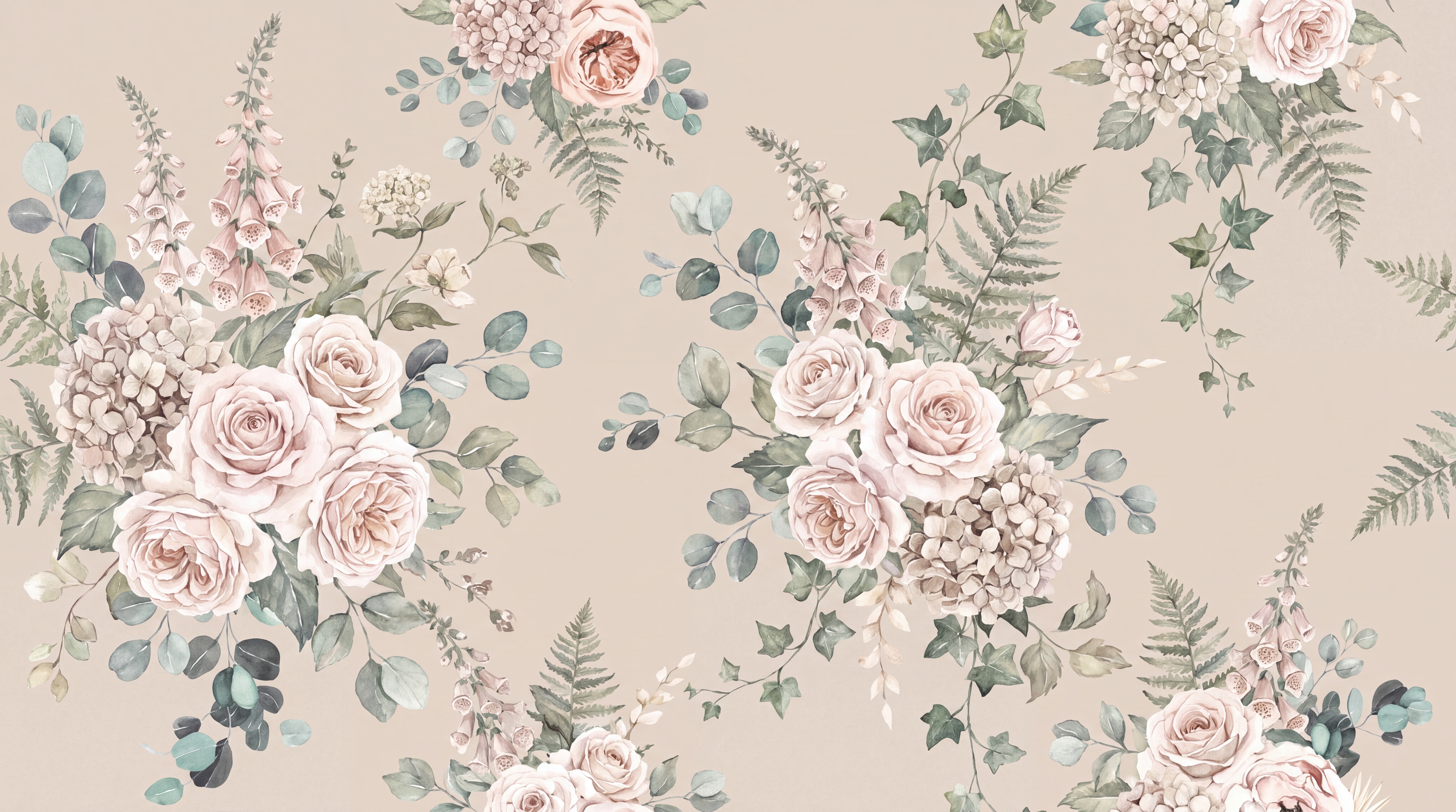 Cream Leaf Patterning Wallpaper Mural Living-room-wallpaper-murals, Peel-and-stick Finish