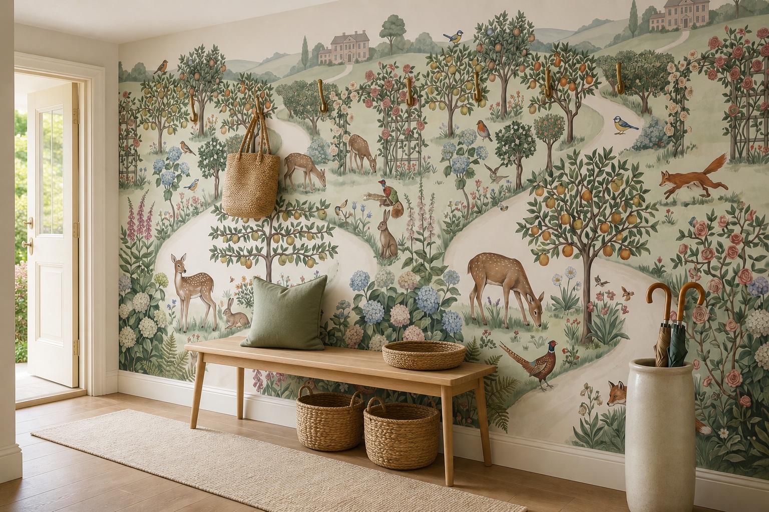 Neutral Stone Texture Layered Wallpaper Mural Hallway-wallpaper-murals, Peel-and-stick Finish