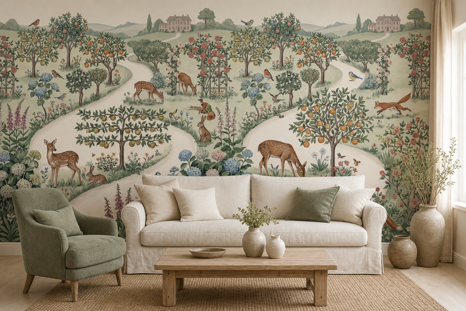 Neutral Stone Texture Layered Wallpaper Mural Living-room-wallpaper-murals, Shown In A Living Room, Peel-and-stick Finish