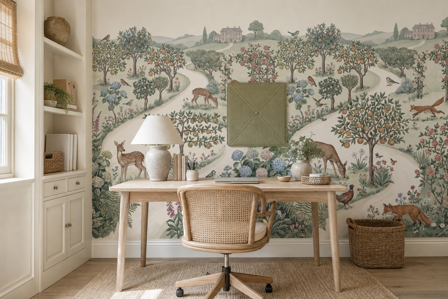 Neutral Stone Texture Layered Wallpaper Mural Office-wallpaper-murals, Shown In A Home Office, Peel-and-stick Finish