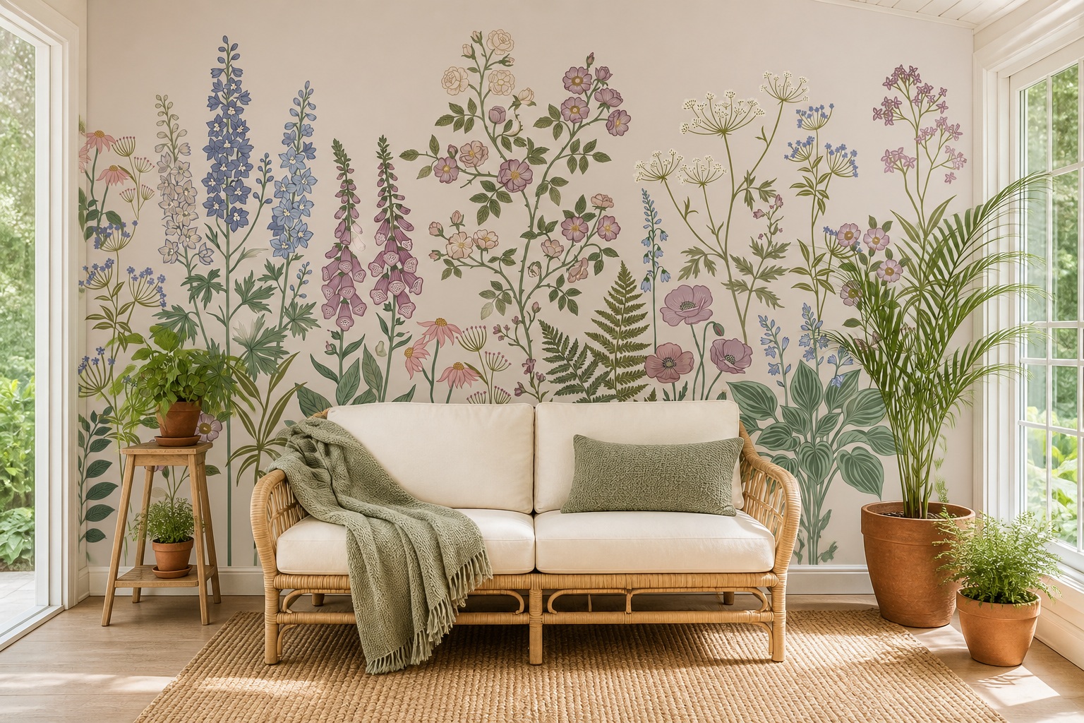 Beige Leaf Patterning Wallpaper Mural Accent-wall-wallpaper-murals, Peel-and-stick Finish