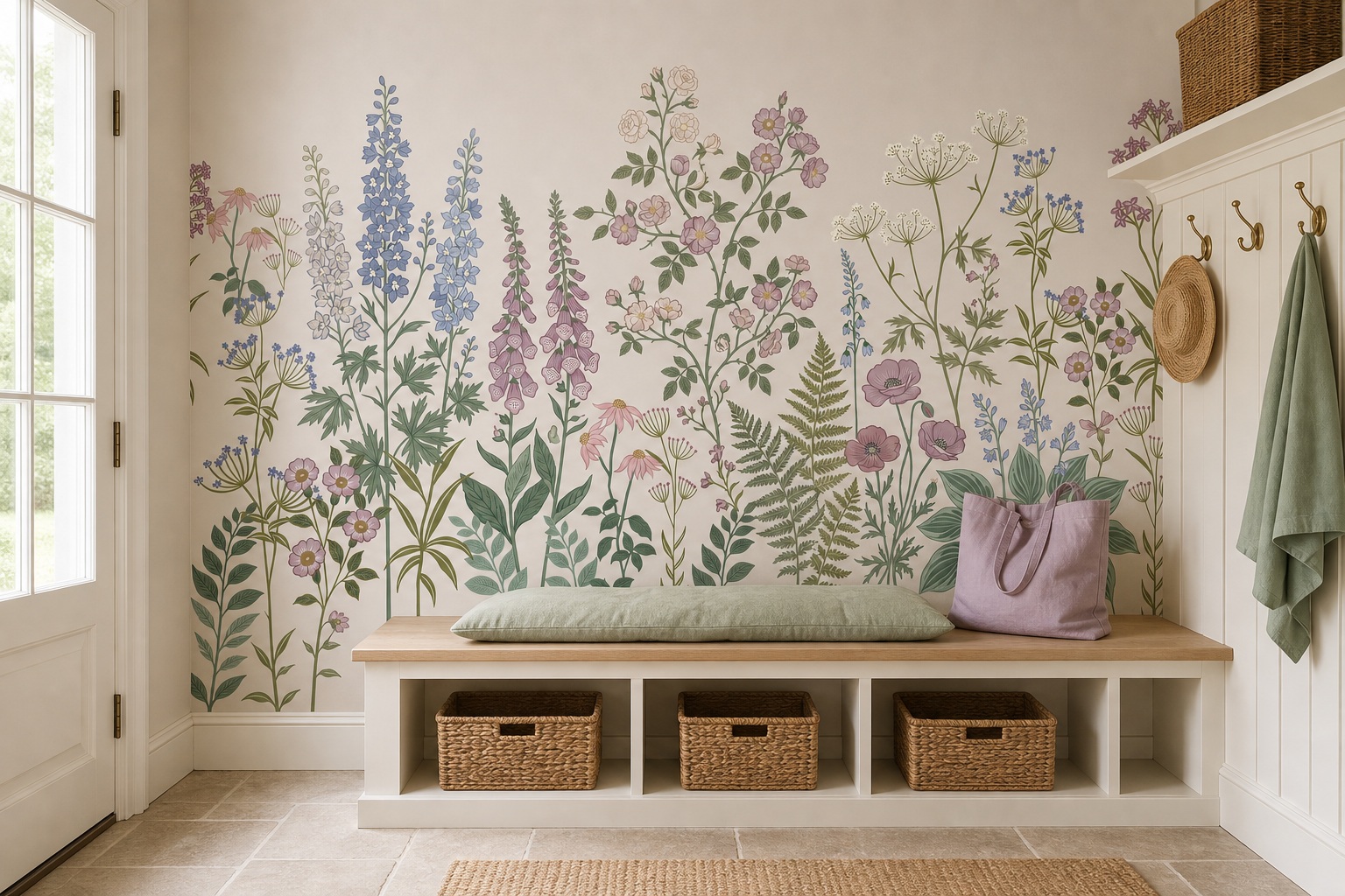 Beige Leaf Patterning Wallpaper Mural Accent-wall-wallpaper-murals, Peel-and-stick Finish
