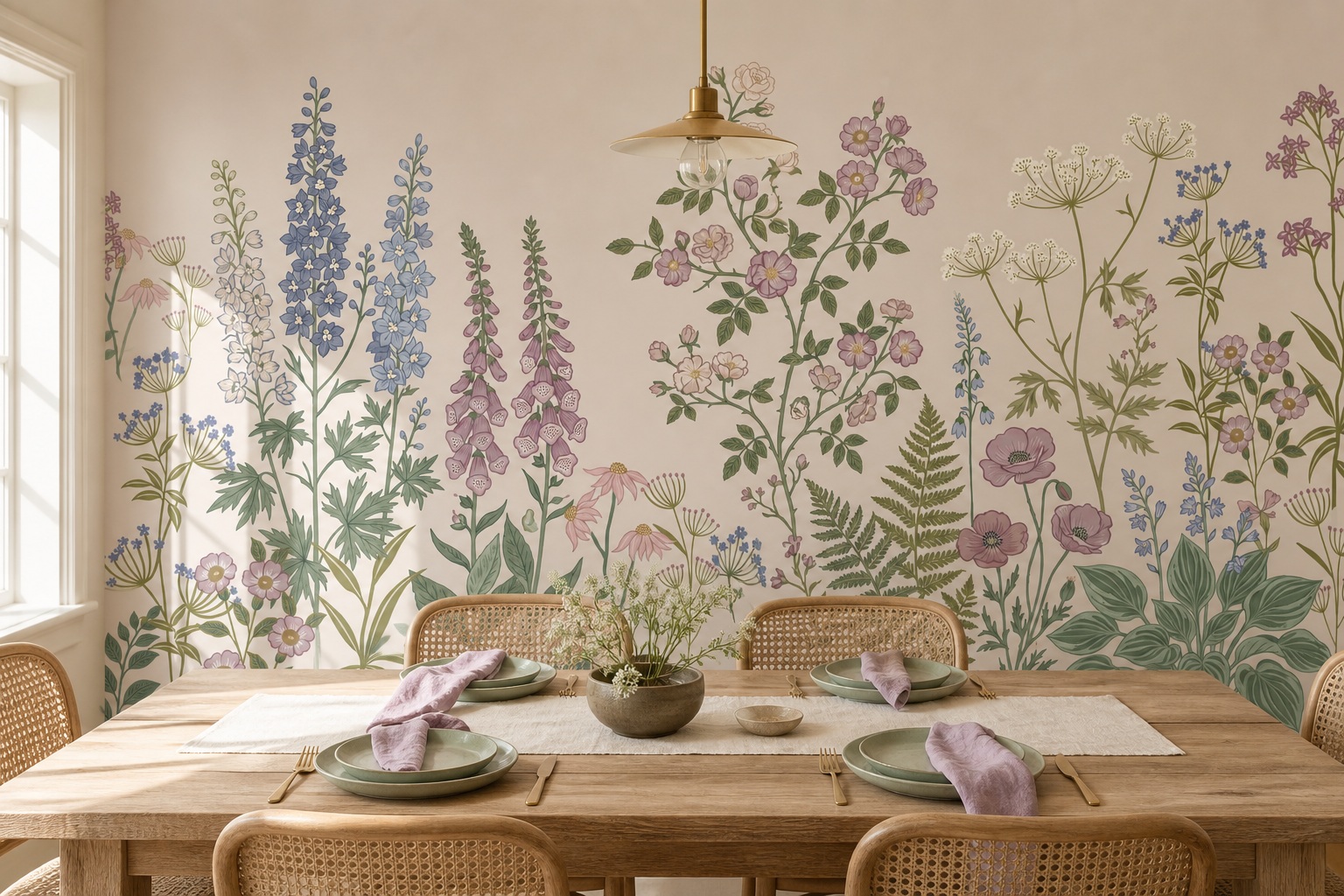 Beige Leaf Patterning Wallpaper Mural Dining-room-wallpaper-murals, Peel-and-stick Finish