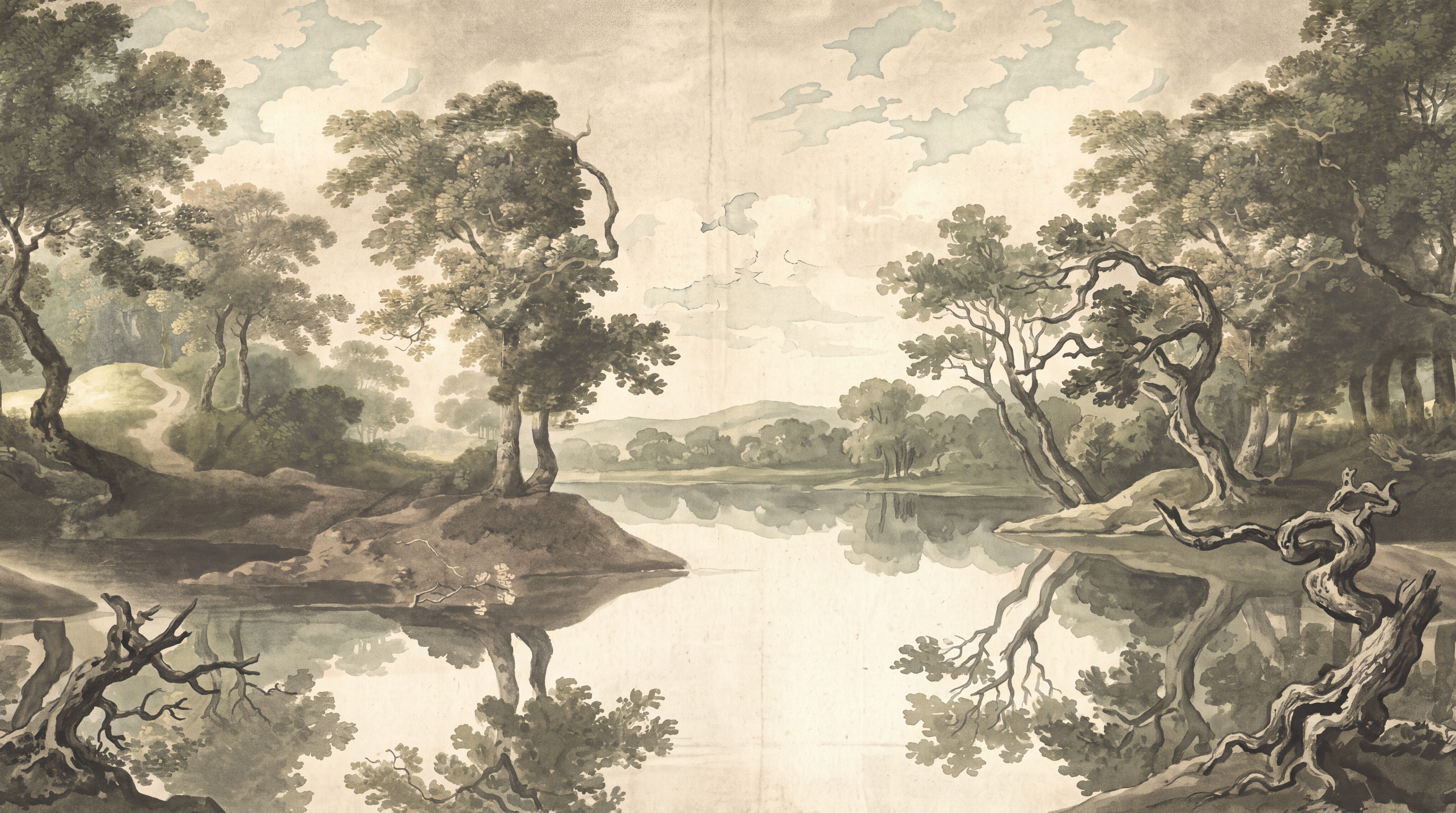 Red Tree Silhouettes Wallpaper Mural, Peel-and-stick Finish
