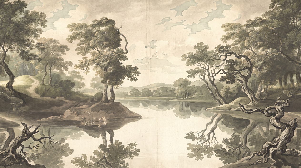 Red Tree Silhouettes Wallpaper Mural Accent-wall-wallpaper-murals, Peel-and-stick Finish