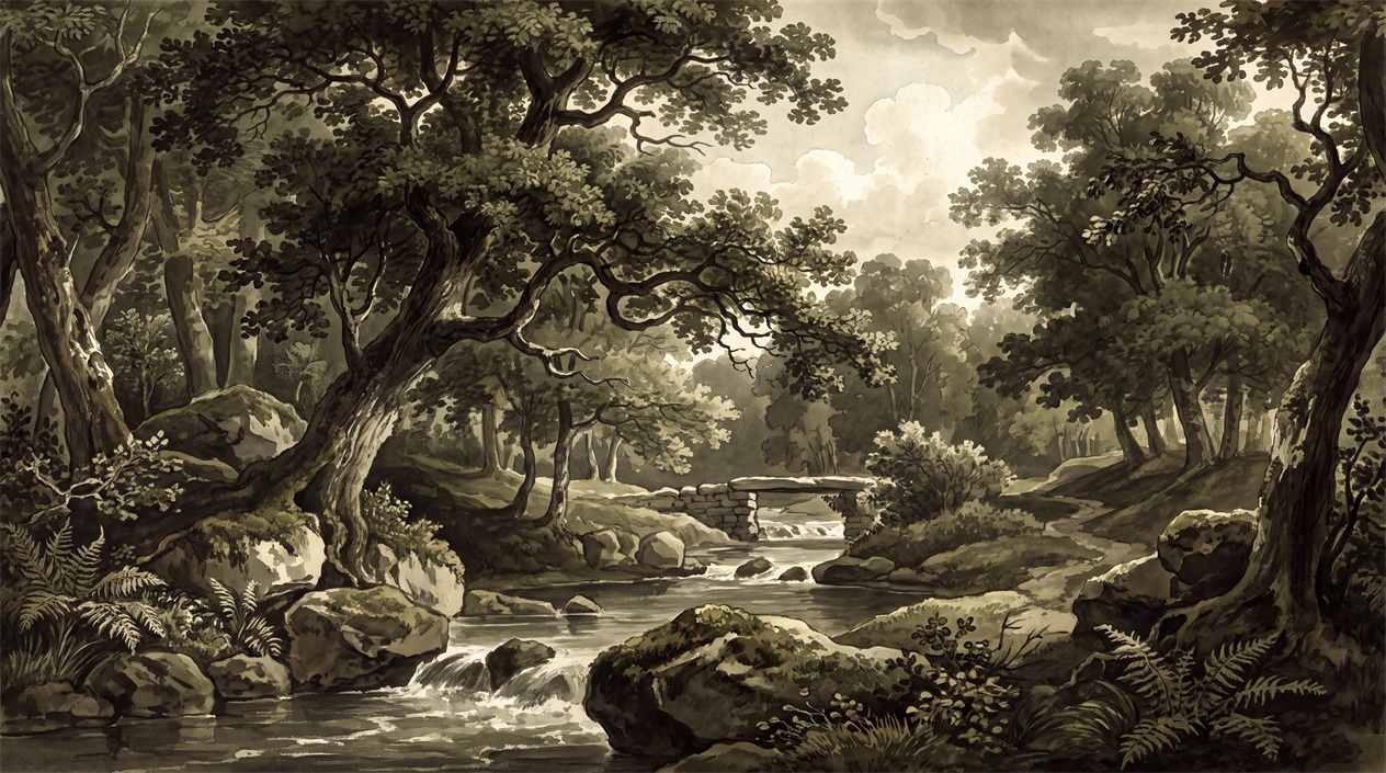Olive Woodland Trees Decorative Wallpaper Mural Accent-wall-wallpaper-murals, Peel-and-stick Finish