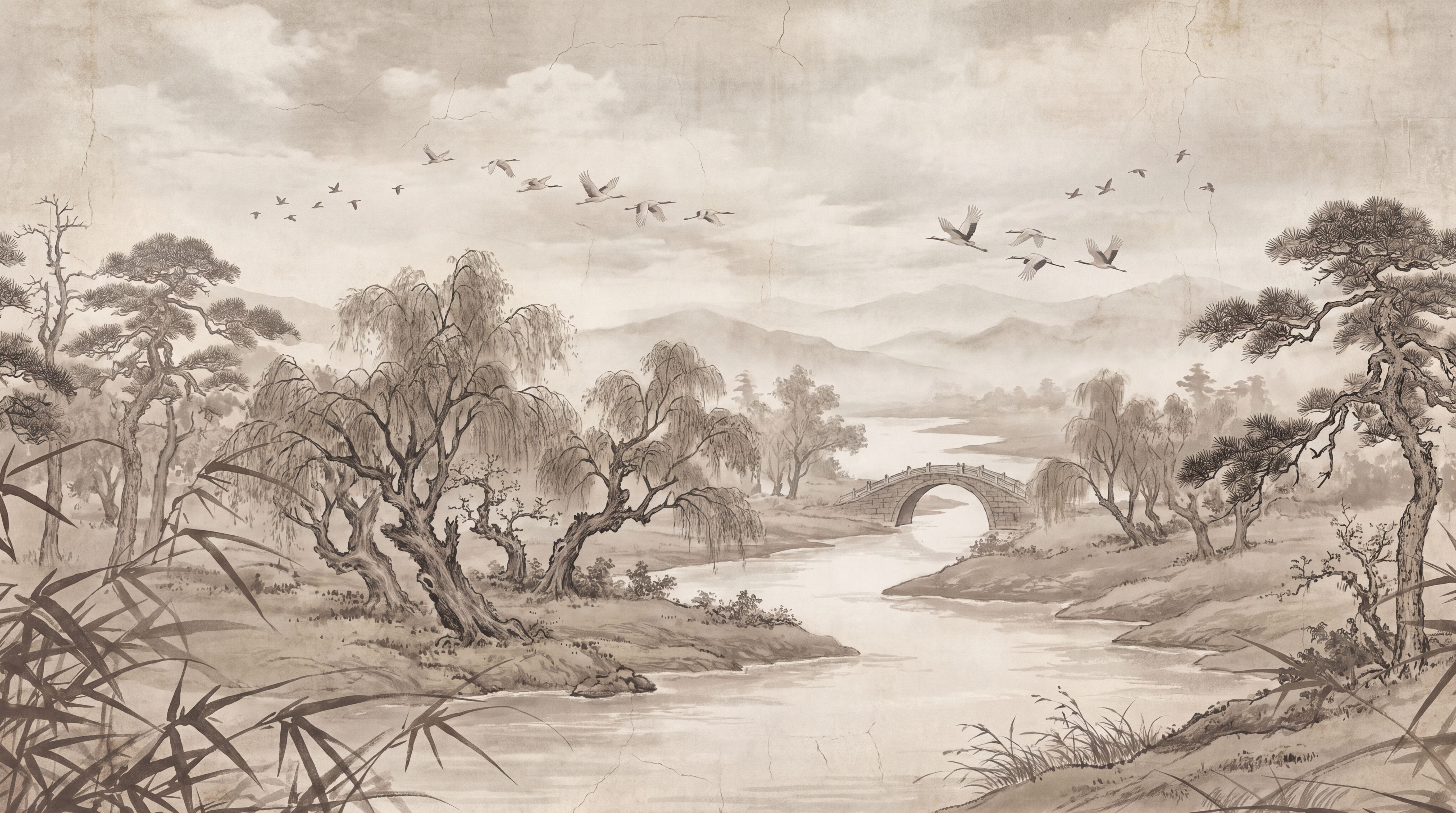 A Balanced Neutral Abstract Forms Layered Wallpaper Mural, Peel-and-stick Finish