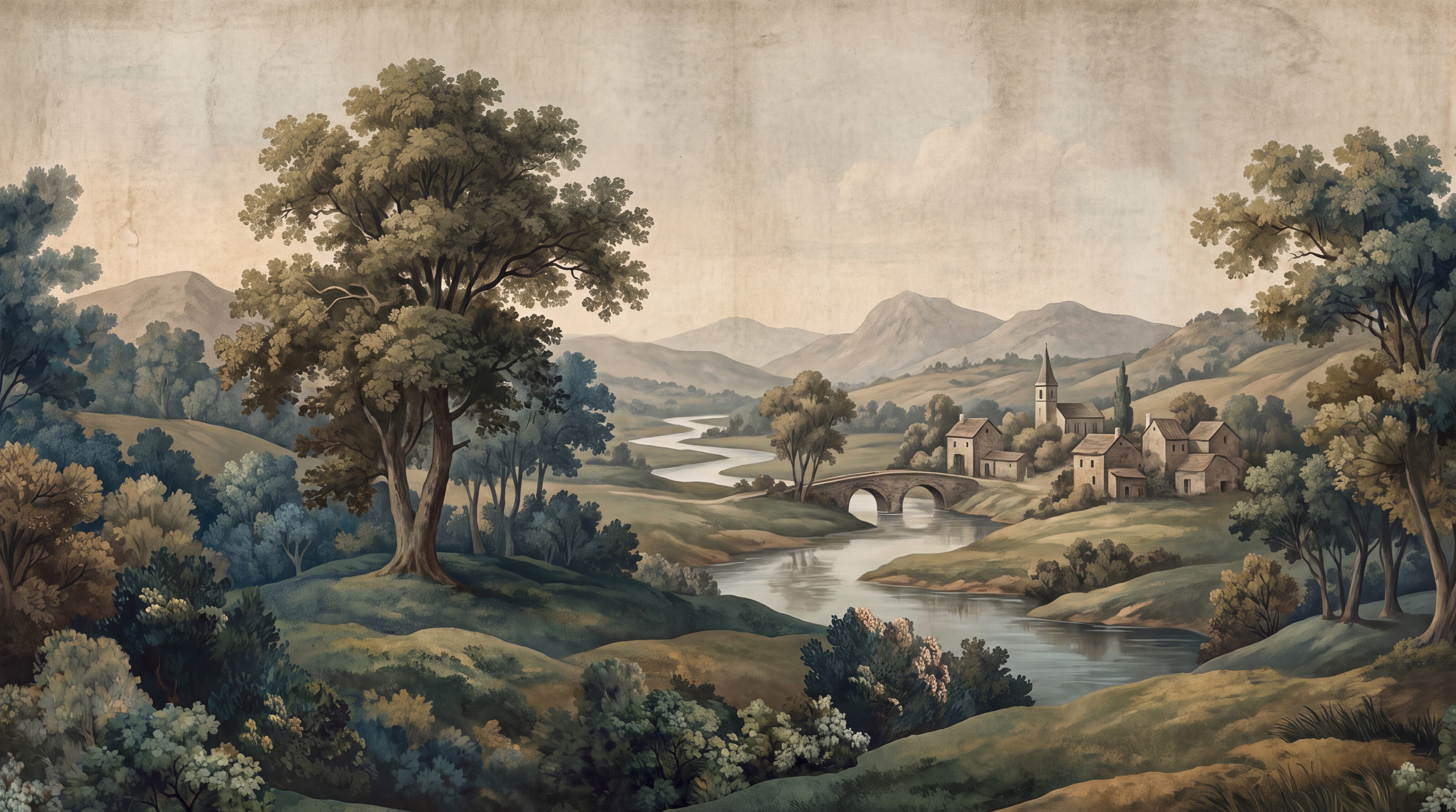 Teal A River Landscape Wallpaper Mural, Peel-and-stick Finish