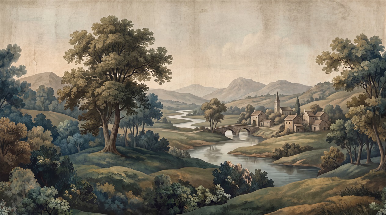 Teal A River Landscape Wallpaper Mural Accent-wall-wallpaper-murals, Peel-and-stick Finish