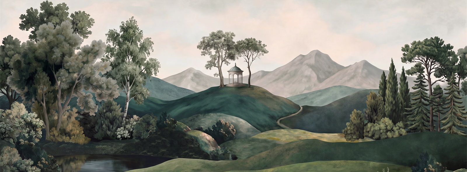 Green Abstract Forms Hills Wallpaper Mural, Peel-and-stick Finish