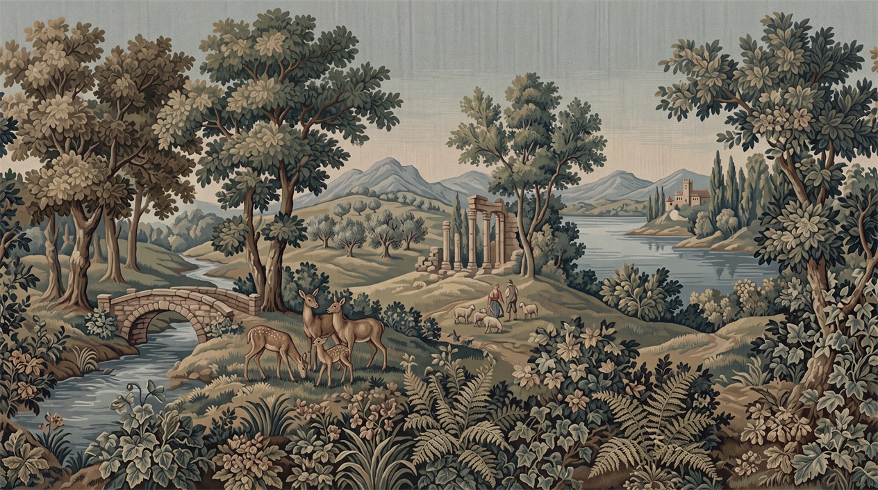 Red And Blue Woodland Trees Forest Wallpaper Mural, Peel-and-stick Finish