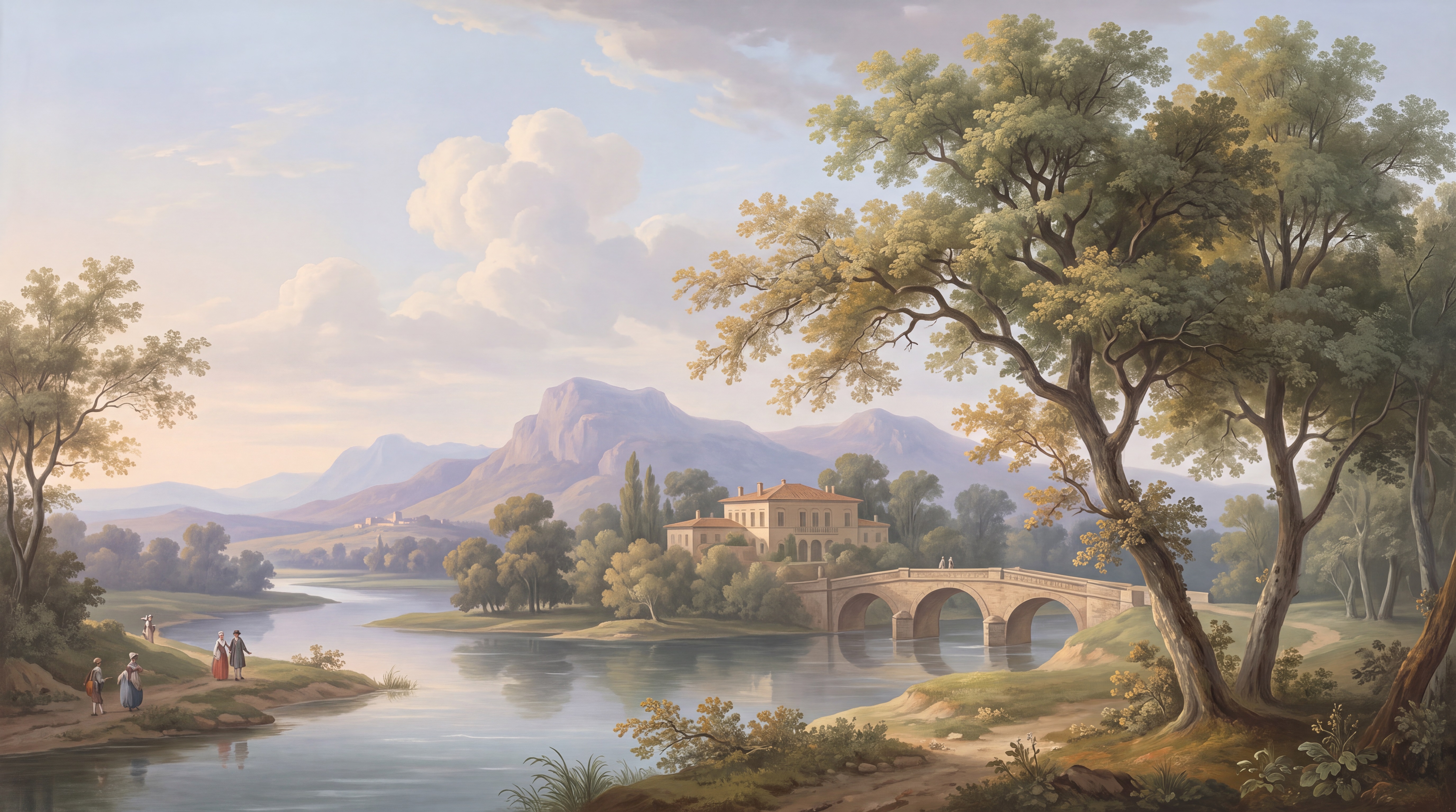 Blue A Lakeside View Wallpaper Mural, Peel-and-stick Finish