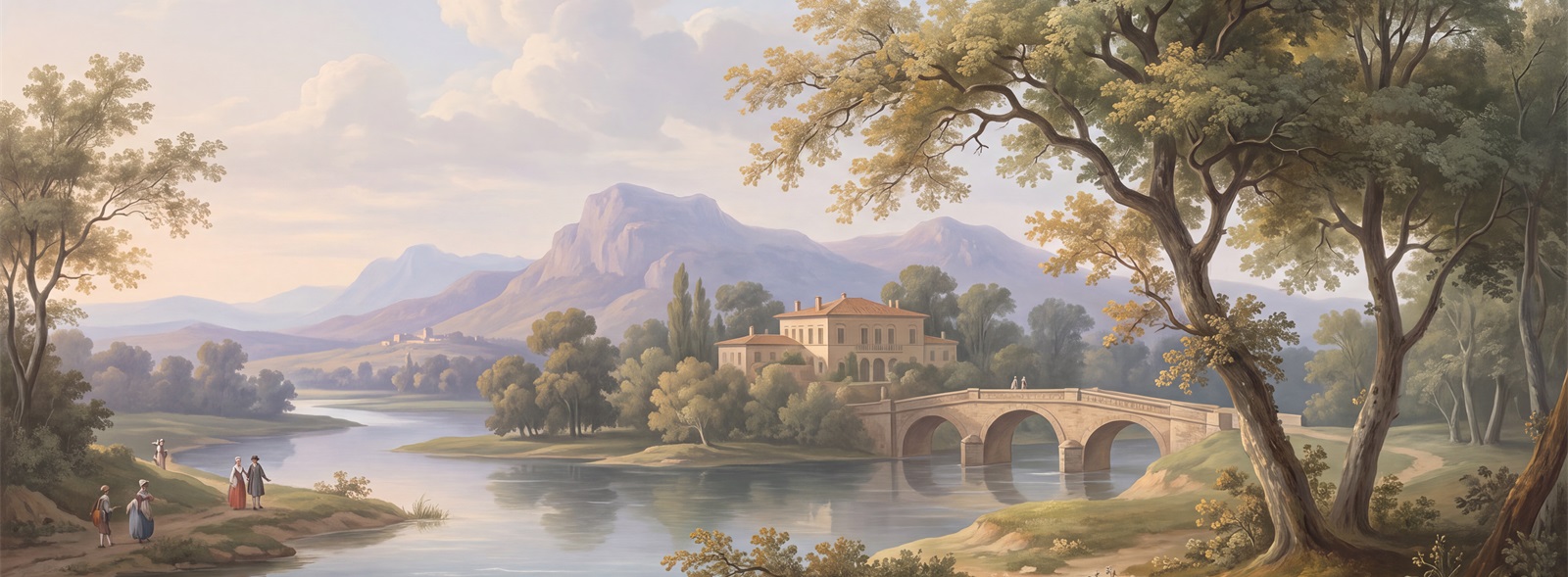 Blue A Lakeside View Wallpaper Mural Feature-wall-wallpaper-murals, Peel-and-stick Finish