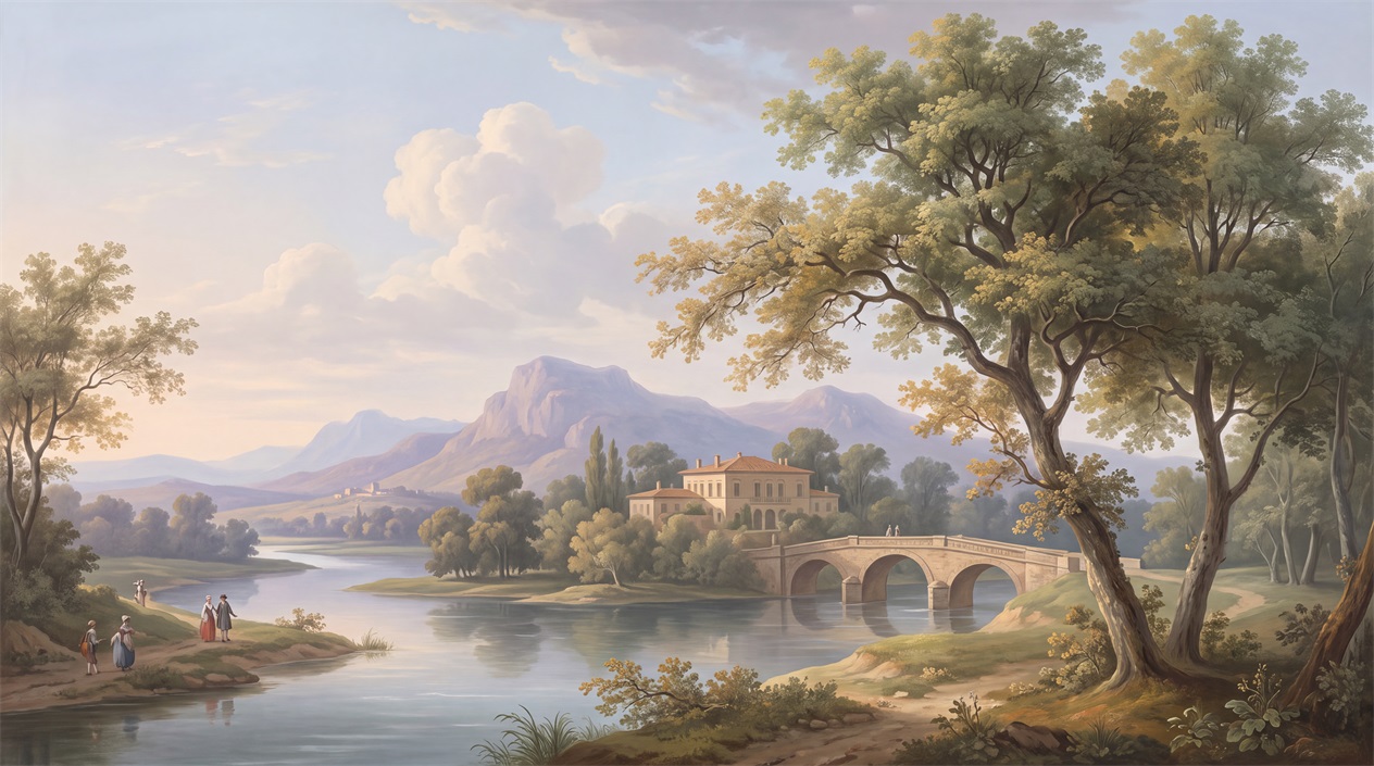 Blue A Lakeside View Wallpaper Mural Feature-wall-wallpaper-murals, Peel-and-stick Finish