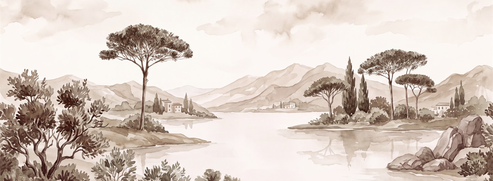 Neutral A Lakeside View Wallpaper Mural Accent-wall-wallpaper-murals, Peel-and-stick Finish