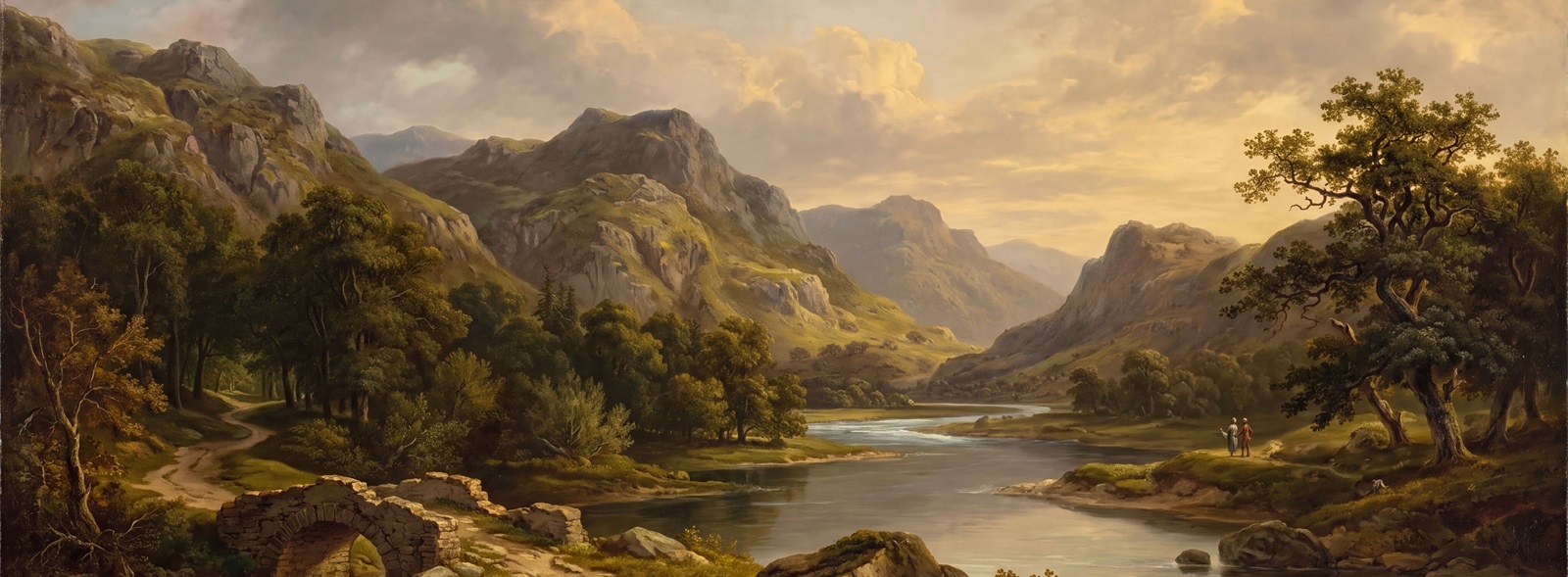 Gold A Lakeside View Wallpaper Mural Accent-wall-wallpaper-murals, Peel-and-stick Finish