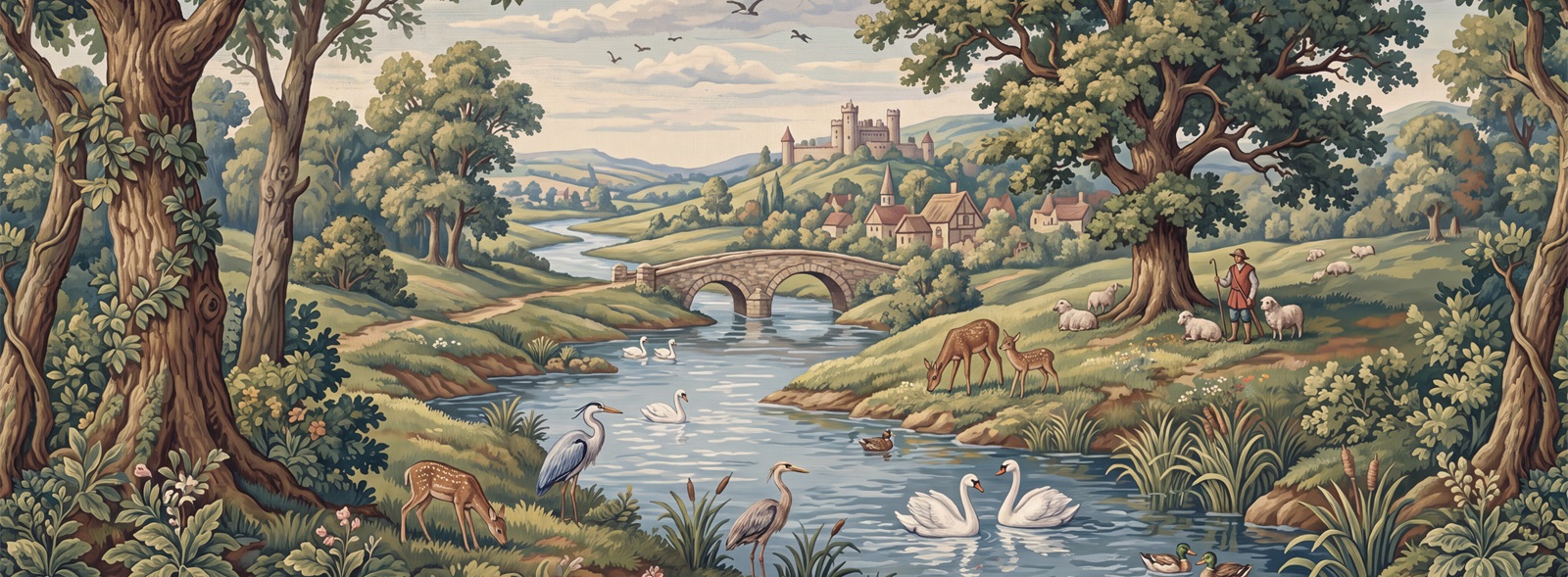 Green Deer Wallpaper Mural, Peel-and-stick Finish