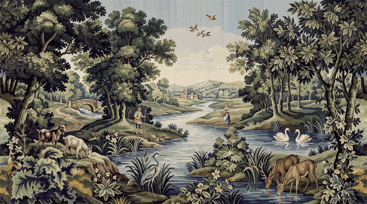 Green Animal Forms Wallpaper Mural Accent-wall-wallpaper-murals, Peel-and-stick Finish
