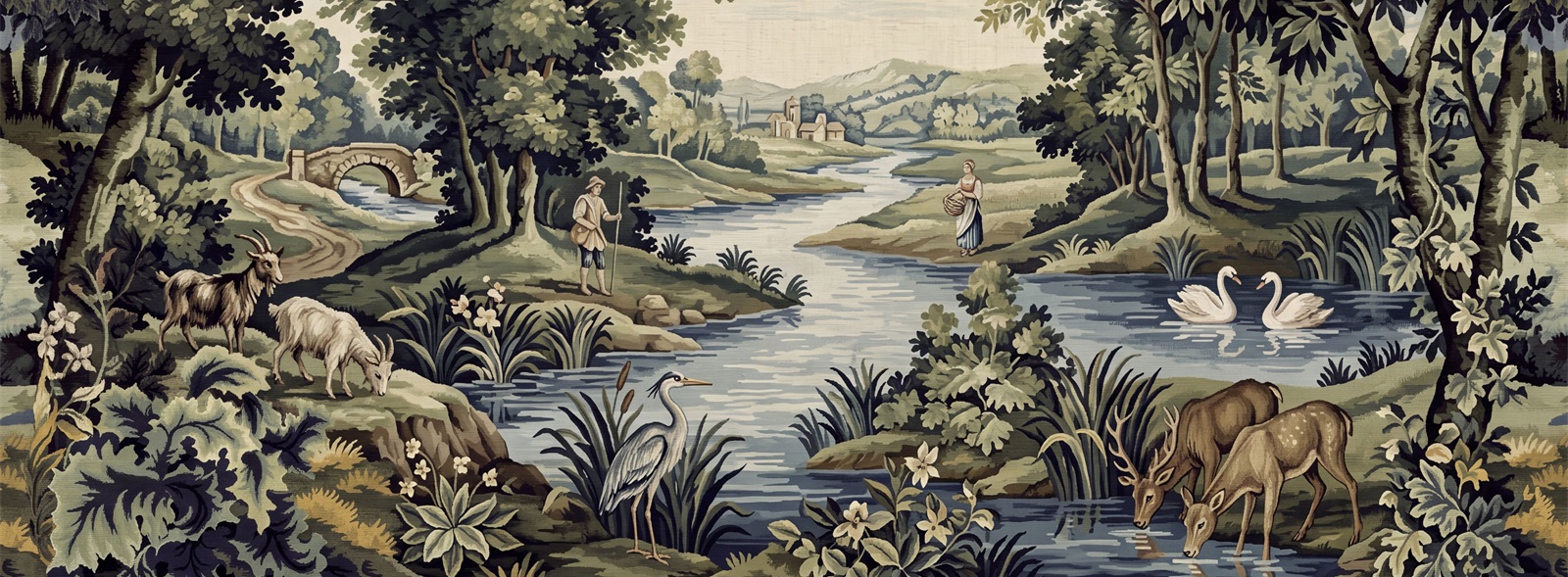 Green Animal Forms Wallpaper Mural Accent-wall-wallpaper-murals, Peel-and-stick Finish