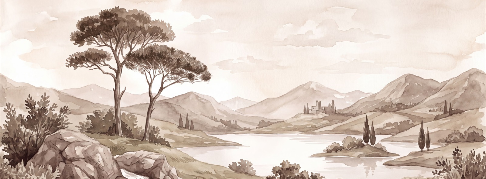 A Balanced Neutral A Lakeside View Wallpaper Mural Accent-wall-wallpaper-murals, Peel-and-stick Finish