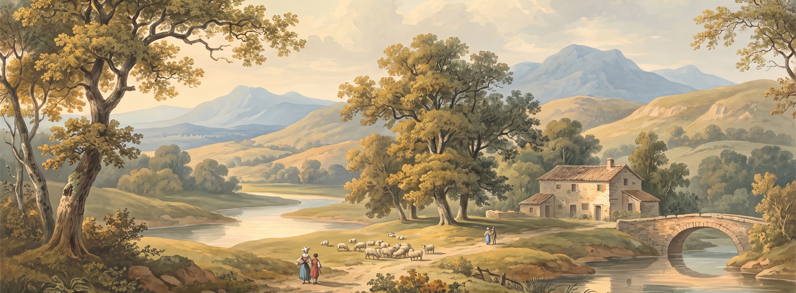 Gold A Layered Landscape Wallpaper Mural Accent-wall-wallpaper-murals, Peel-and-stick Finish