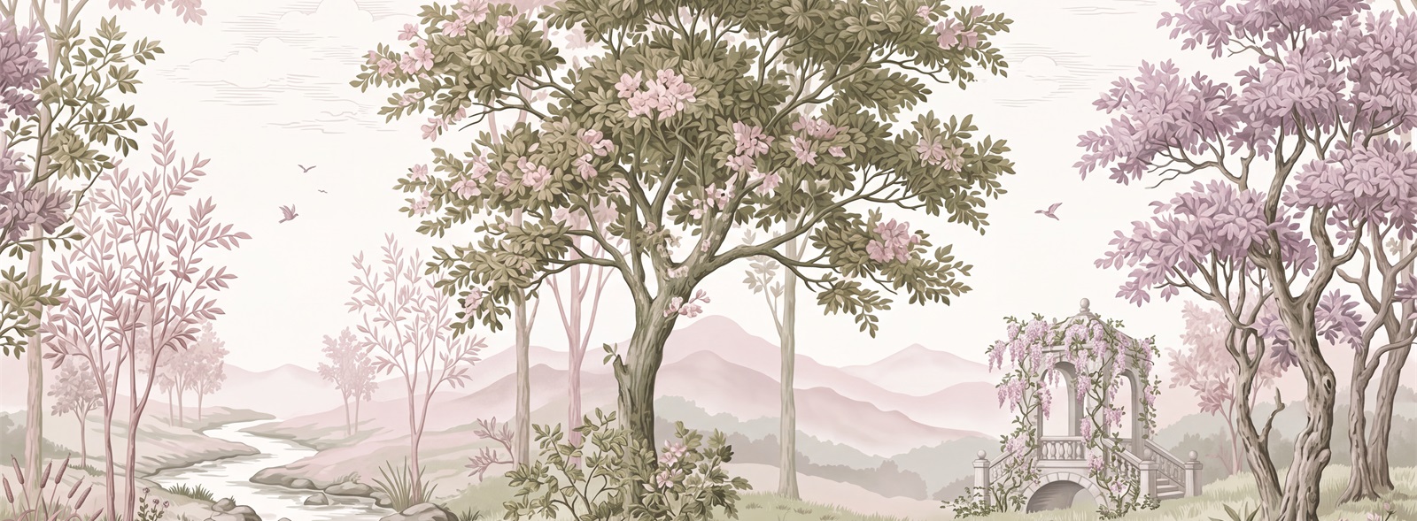Pink Blossom Branches Wallpaper Mural, Peel-and-stick Finish