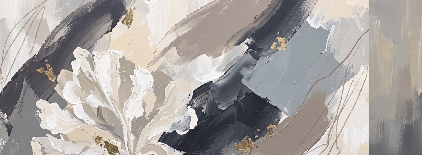 White Blossom In Grey And Charcoal Brushwork Wallpaper Mural — Wallpaper Mural Design, Peel-and-stick Finish