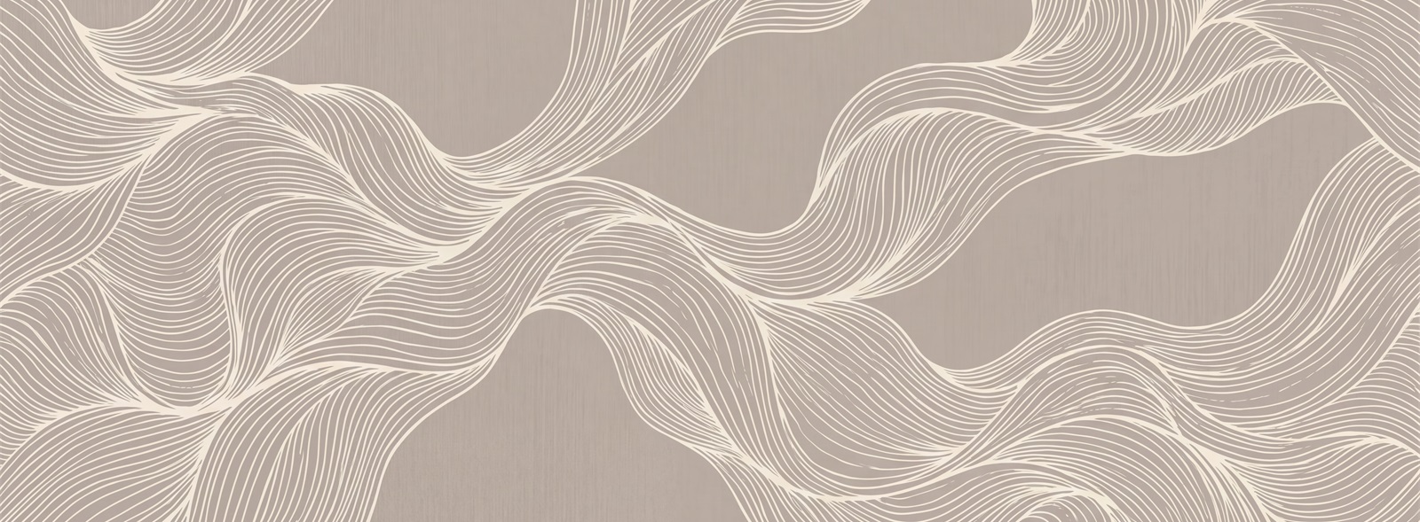 Taupe And Ivory Layered Wave Line Wallpaper Mural — Wallpaper Mural Design, Peel-and-stick Finish