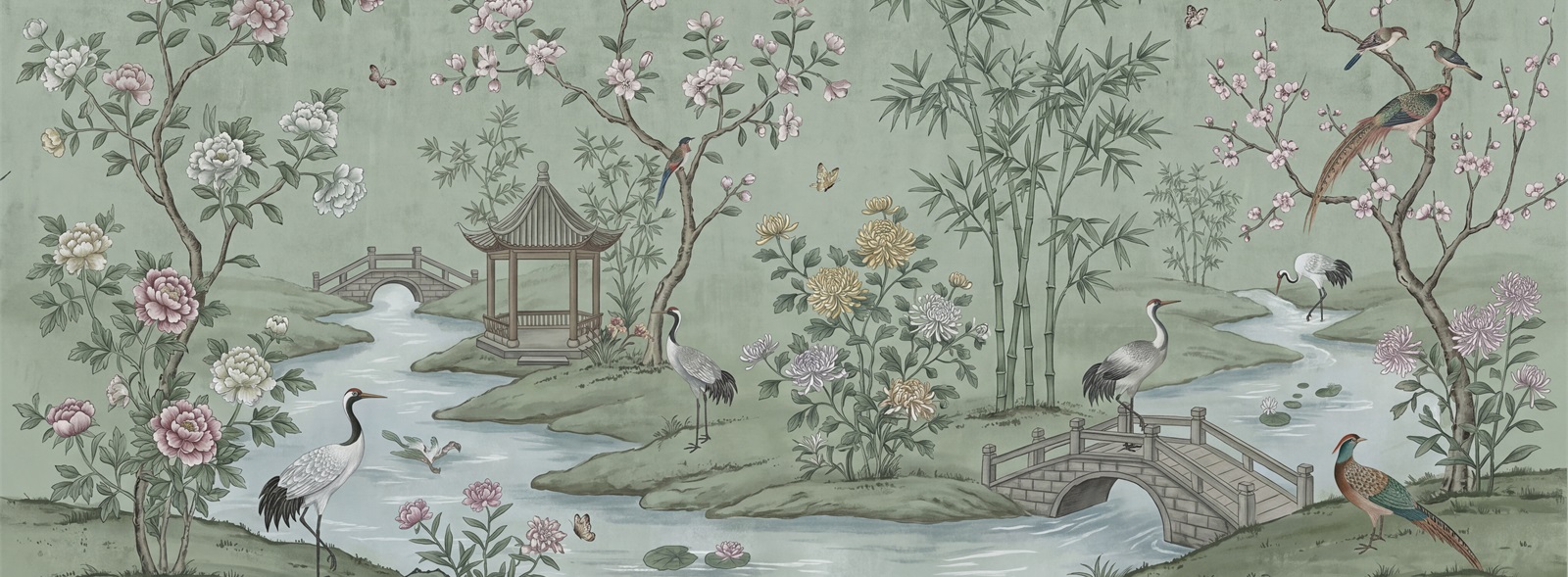 Green Abstract Forms Wallpaper Mural Layered Atmospheric Wallpaper Mural Feature-wall-wallpaper-murals, Peel-and-stick Finish