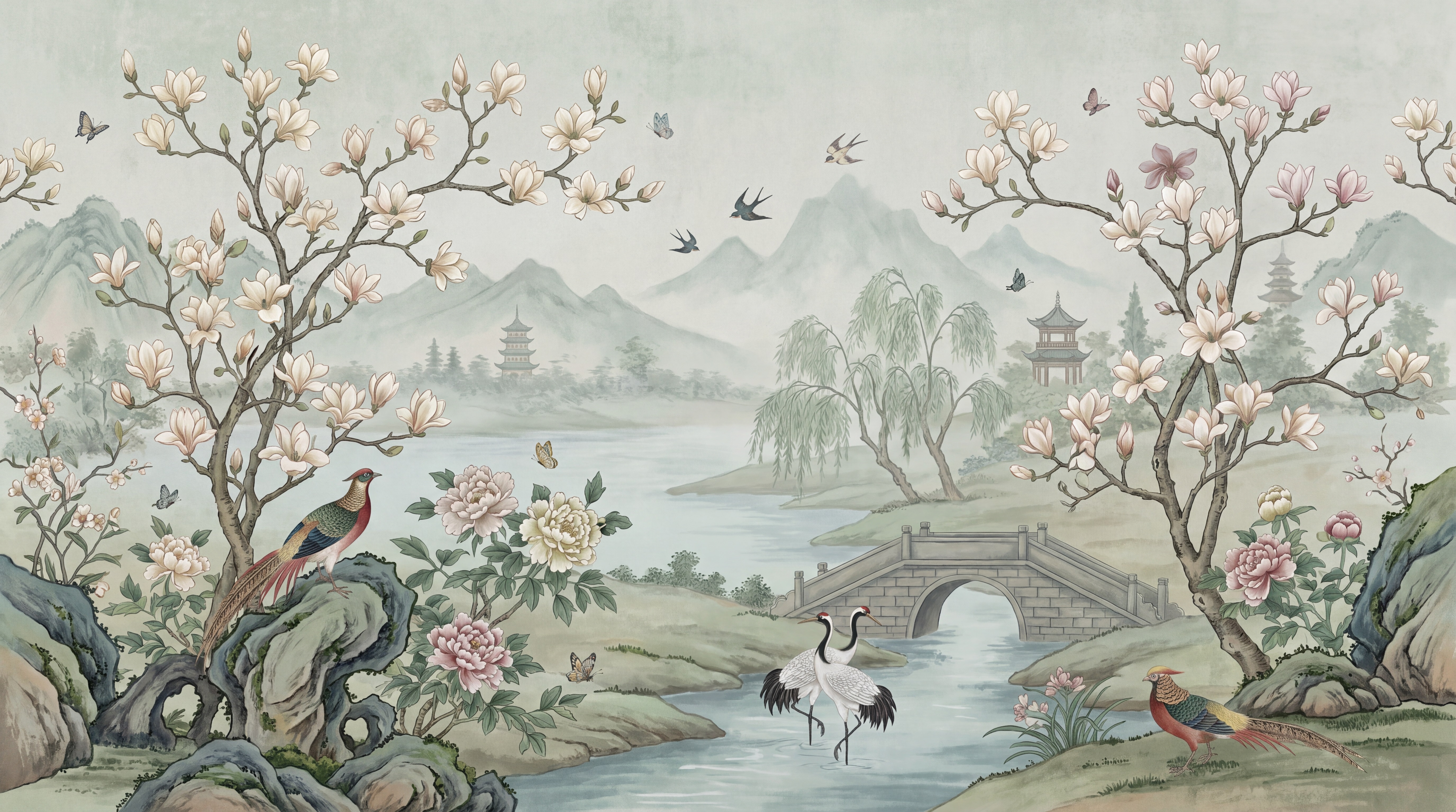 Mint And Neutral Abstract Forms Decorative Wallpaper Mural, Peel-and-stick Finish